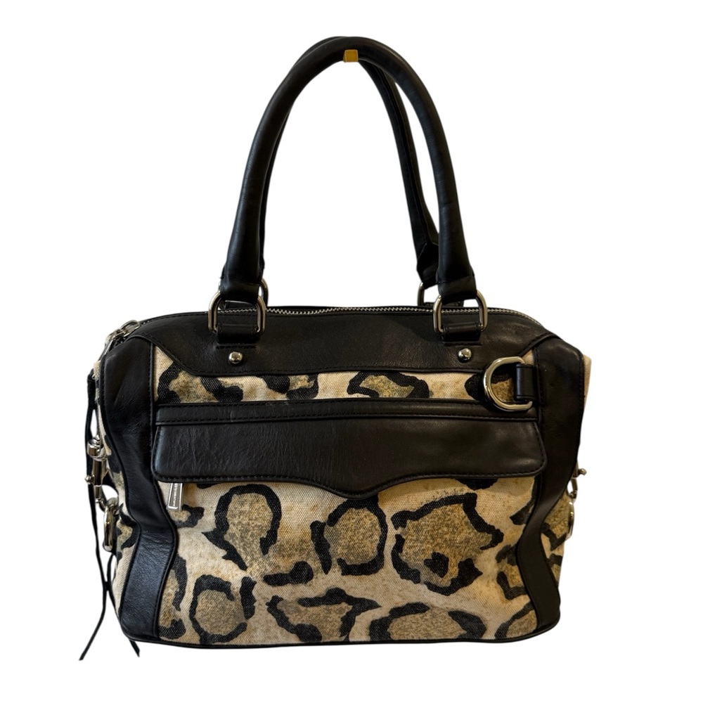 ~ NEW ~ Rebecca Minkoff Leopard Print Black Leather Satchel Bag